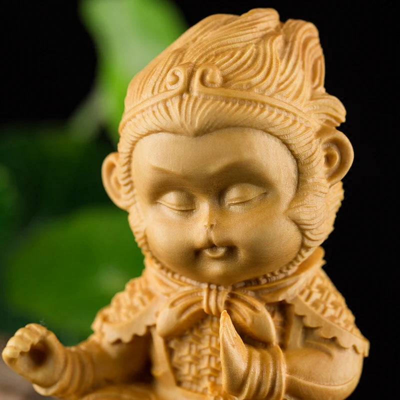 7cm Delicate Monkey King Statue Carving King Monkey Doll Home Decorations Wood Craft Figurine Decoration Wood Miniatura
