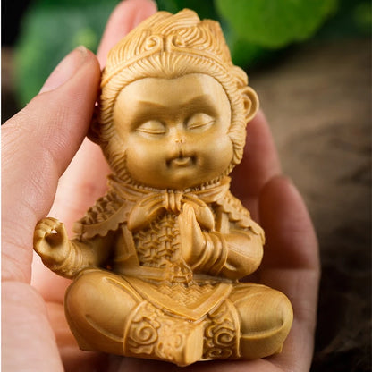 7cm Delicate Monkey King Statue Carving King Monkey Doll Home Decorations Wood Craft Figurine Decoration Wood Miniatura