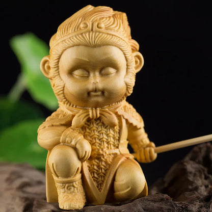 7cm Delicate Monkey King Statue Carving King Monkey Doll Home Decorations Wood Craft Figurine Decoration Wood Miniatura
