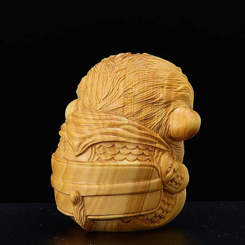 7cm Little Monkey King Boxwood Sculpture Wood Feng Shui Living Room Lucky Incense Plug Sun Wukong Zen Buddha Statue Home Decor