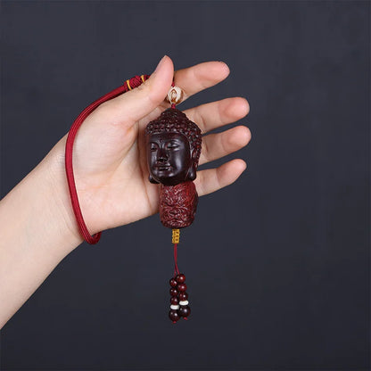 7cm Lobular Rosewood Buddha Myth Historical Buddha head Sakyamuni Rosewood Figure Statue Car Hanging Office Decoration
