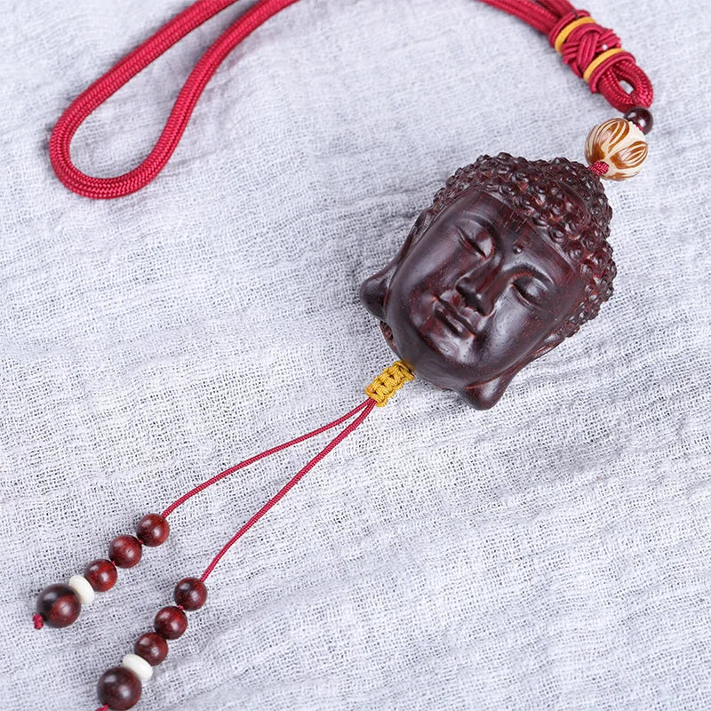7cm Lobular Rosewood Buddha Myth Historical Buddha head Sakyamuni Rosewood Figure Statue Car Hanging Office Decoration