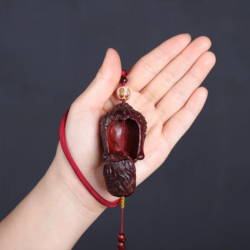 7cm Lobular Rosewood Buddha Myth Historical Buddha head Sakyamuni Rosewood Figure Statue Car Hanging Office Decoration