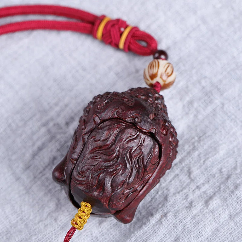 7cm Lobular Rosewood Buddha Myth Historical Buddha head Sakyamuni Rosewood Figure Statue Car Hanging Office Decoration