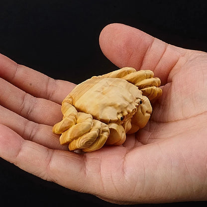 7cm Lucky Crab Man Figure Solid Wood Ornament Small Statue Craft Decora Accessories