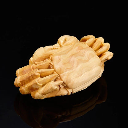 7cm Lucky Crab Man Figure Solid Wood Ornament Small Statue Craft Decora Accessories