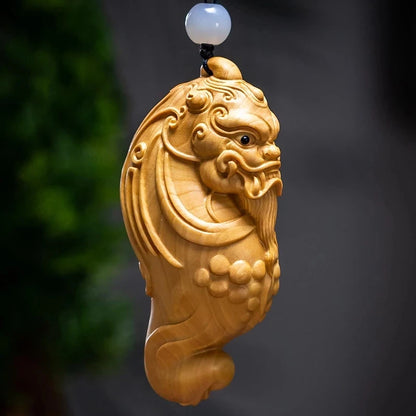7cm Pixiu Boxwood Statue Chinese Feng Shui Pendant God Beast Sculpture Wooden Pet Home Decoration