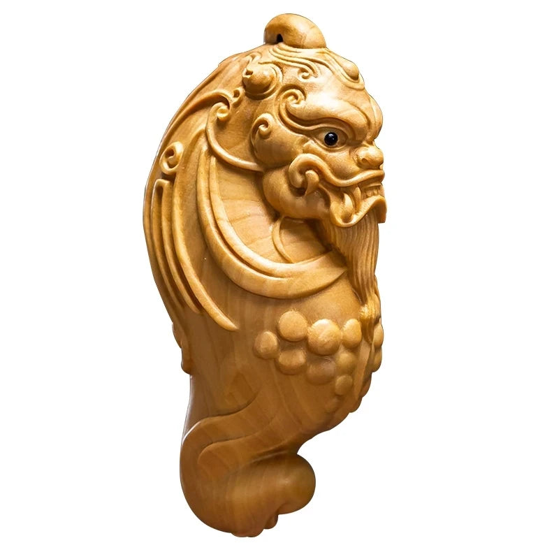 7cm Pixiu Boxwood Statue Chinese Feng Shui Pendant God Beast Sculpture Wooden Pet Home Decoration