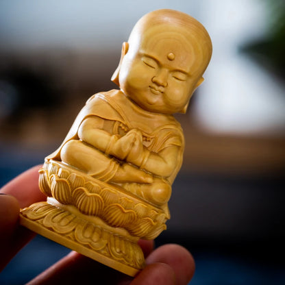 7cm Wood Buddha Statue Cartoon Ksitigarbha Bodhisattva Boxwood Sculpture Home Accessories Chinese Home Decor