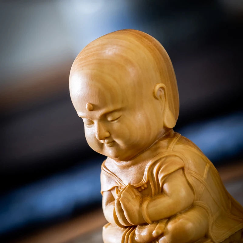 7cm Wood Buddha Statue Cartoon Ksitigarbha Bodhisattva Boxwood Sculpture Home Accessories Chinese Home Decor