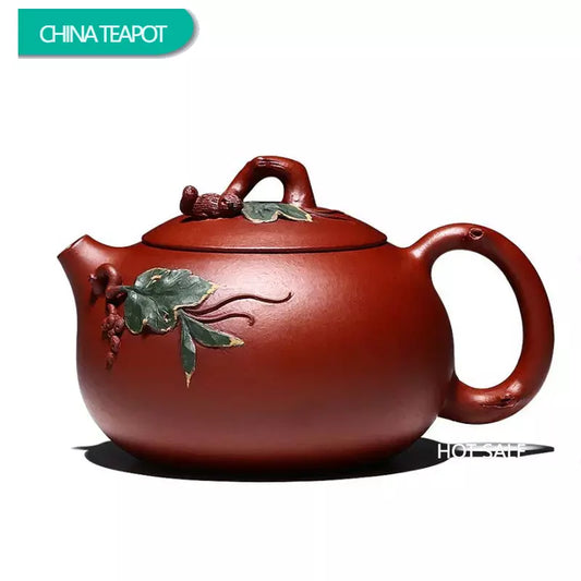 Chinese Yixing High-end Purple Clay Teapots Famous Artists Handmade Squirrel Grape Xishi Tea Pot Kettle Zisha Tea Set Collection