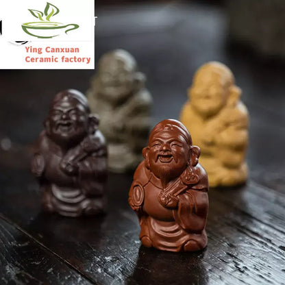 Yixing Sculpture Purple Clay Tea Pet Ingots God of Wealth Statue Handmade Tea Figurine Ornaments Chinese Tea Set Decoration Art