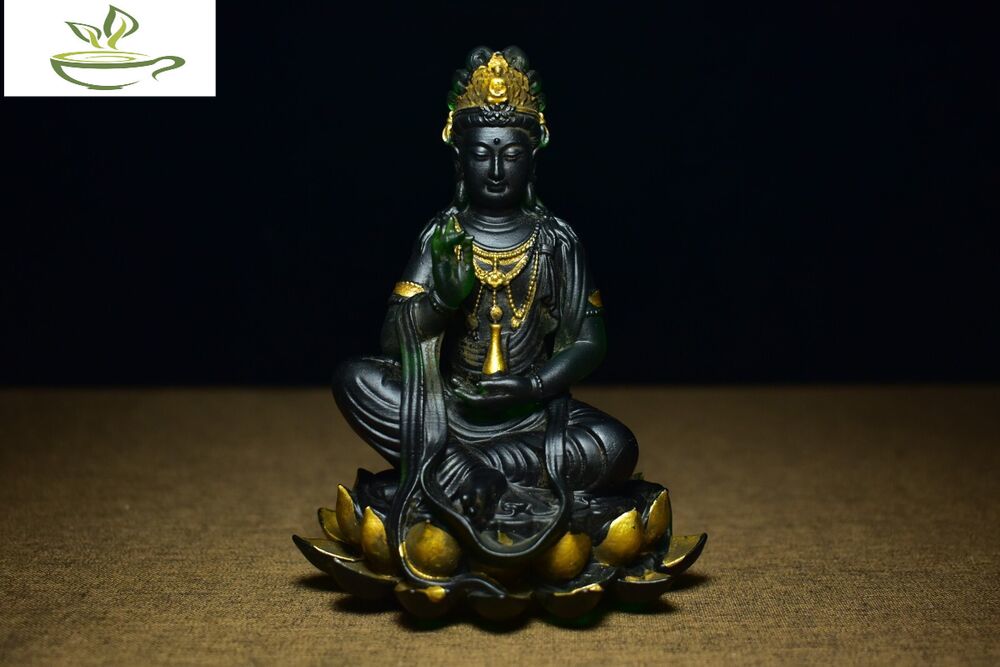 Collectible China ancient Coloured glaze handmade lotus Guanyin buddha statue