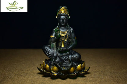 Collectible China ancient Coloured glaze handmade lotus Guanyin buddha statue