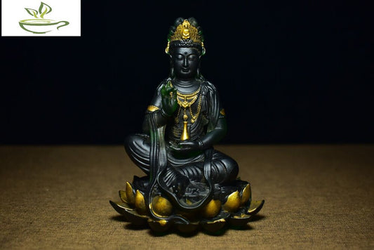 Collectible China ancient Coloured glaze handmade lotus Guanyin buddha statue