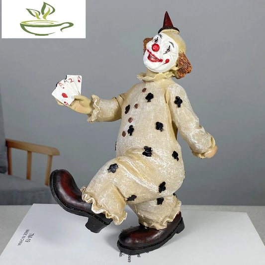 Resin Joker Statue Circus Acrobatic Magic Poker Clown Droll Figurines for Interior Office Tabletop Decoration Accessories Gifts