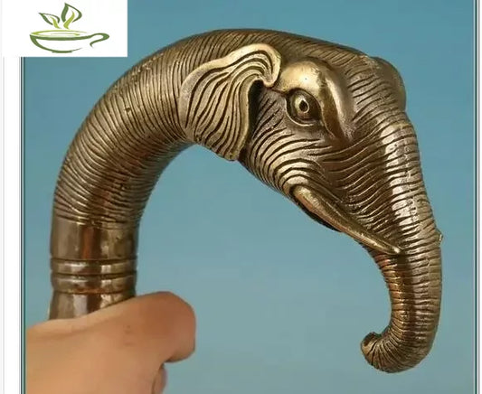 100% BRASS Pure Copper Brass Grandpa Good Lucky Chinese Old BRASS Handmade Carved Elephant Statue Cane Walking Stick Head