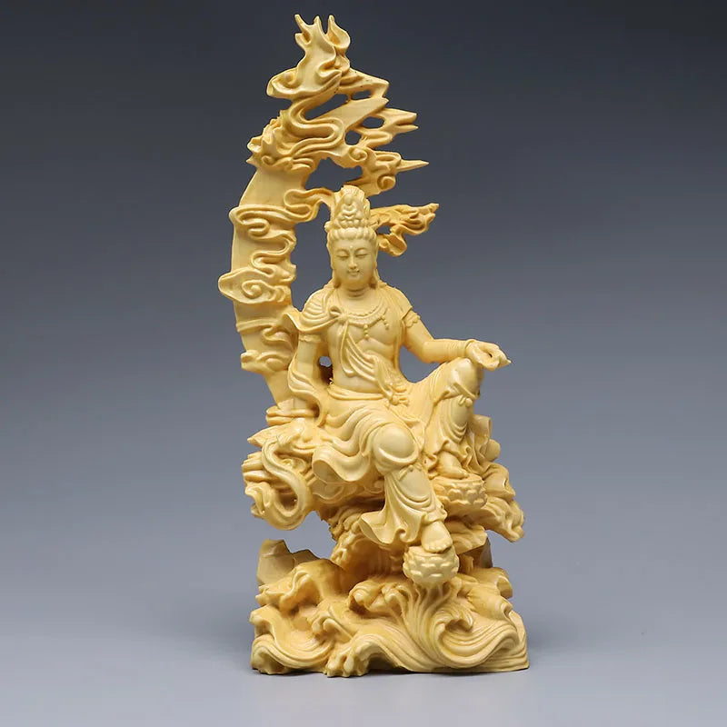 7inch Boxwood Ornaments Mercy Guanyin Buddha Statue Chinese Home Decor Wall Sculpture Car Accessories Solid Wood Kuan Yin