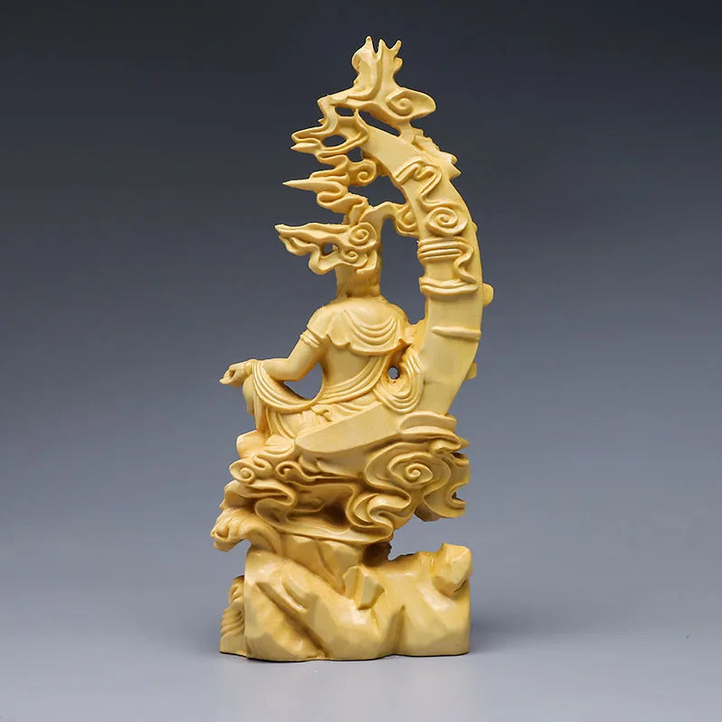 7inch Boxwood Ornaments Mercy Guanyin Buddha Statue Chinese Home Decor Wall Sculpture Car Accessories Solid Wood Kuan Yin