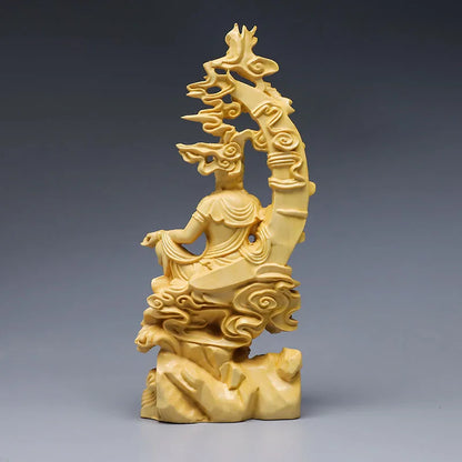 7inch Boxwood Ornaments Mercy Guanyin Buddha Statue Chinese Home Decor Wall Sculpture Car Accessories Solid Wood Kuan Yin