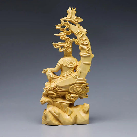 7inch Boxwood Ornaments Mercy Guanyin Buddha Statue Chinese Home Decor Wall Sculpture Car Accessories Solid Wood Kuan Yin