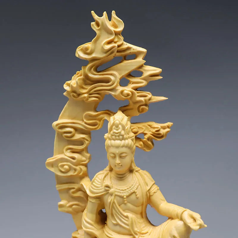 7inch Boxwood Ornaments Mercy Guanyin Buddha Statue Chinese Home Decor Wall Sculpture Car Accessories Solid Wood Kuan Yin