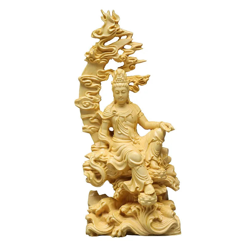 7inch Boxwood Ornaments Mercy Guanyin Buddha Statue Chinese Home Decor Wall Sculpture Car Accessories Solid Wood Kuan Yin