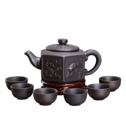 7pcs Kung Fu Tea Set [1 Teapot + 6 Cups Set] 300ml-400ml Chinese Xi Shi Porcelain Tea Sets Ceramic Yixing Purple Clay Kettle