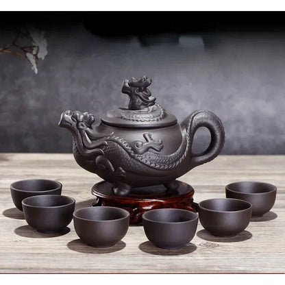 7pcs Kung Fu Tea Set [1 Teapot + 6 Cups Set] 300ml-400ml Chinese Xi Shi Porcelain Tea Sets Ceramic Yixing Purple Clay Kettle