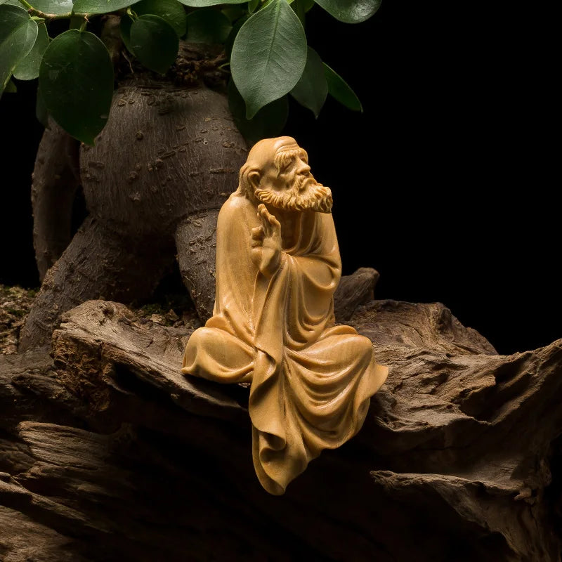 8/11 Cm Dharma Statue Living Room Boxwood Decoration Home Accessories Wood Craft Collection Art Zen Buddhism