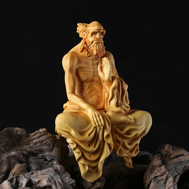 8-17cm Dharma Figurines Boxwood Carving Home Feng Shui Carving Handicrafts Carved Wooden Buddha Furnishings Dharma Zen