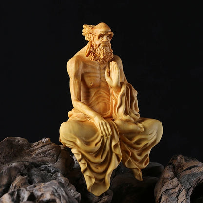 8-17cm Dharma Figurines Boxwood Carving Home Feng Shui Carving Handicrafts Carved Wooden Buddha Furnishings Dharma Zen