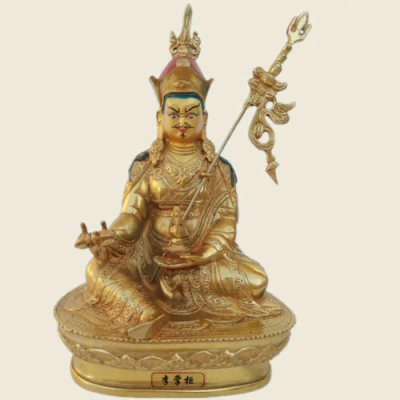 8"/21cm Handpainted gilt bronze Nepal Great Padmasambhava Rinpoche Buddha Statue
