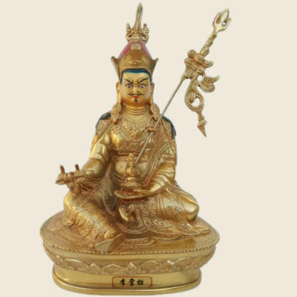 8"/21cm Handpainted gilt bronze Nepal Great Padmasambhava Rinpoche Buddha Statue