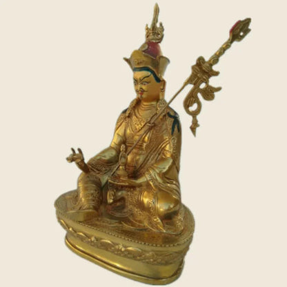 8"/21cm Handpainted gilt bronze Nepal Great Padmasambhava Rinpoche Buddha Statue