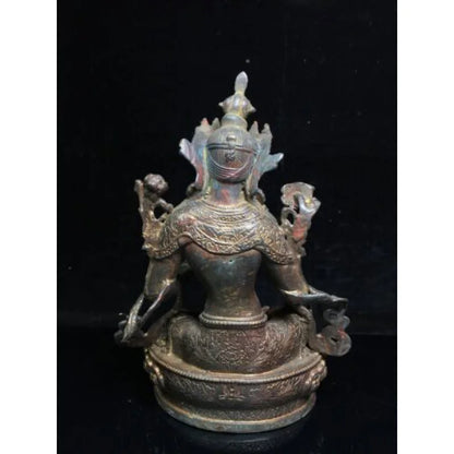 8.3" Antique Tibetan Buddhism temple Bronze gilt green Tara bodhisattva statue