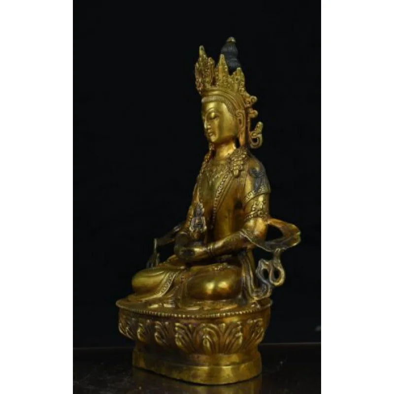 8.8" Old Chinese Copper Gild Buddhism Amitayus longevity God Goddess Statue