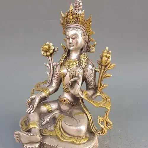 8.86 inch/Tibet Silver Copper Gilt Tibetan Buddhism Statue -- White Tara Buddha