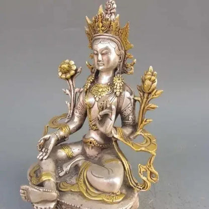 8.86 inch/Tibet Silver Copper Gilt Tibetan Buddhism Statue -- White Tara Buddha