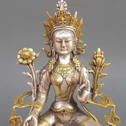 8.86 inch/Tibet Silver Copper Gilt Tibetan Buddhism Statue -- White Tara Buddha