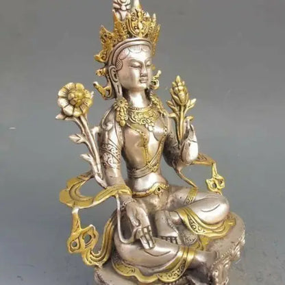 8.86 inch/Tibet Silver Copper Gilt Tibetan Buddhism Statue -- White Tara Buddha