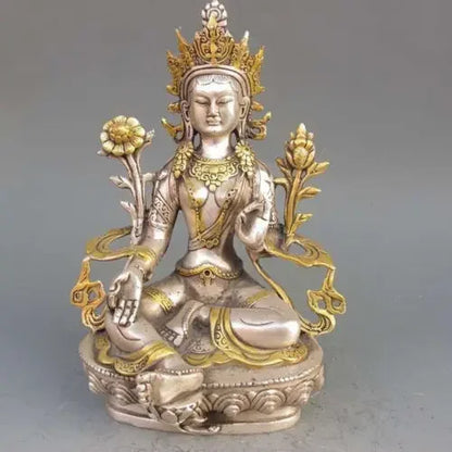 8.86 inch/Tibet Silver Copper Gilt Tibetan Buddhism Statue -- White Tara Buddha