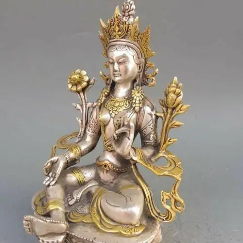 8.86 inch/Tibet Silver Copper Gilt Tibetan Buddhism Statue -- White Tara Buddha