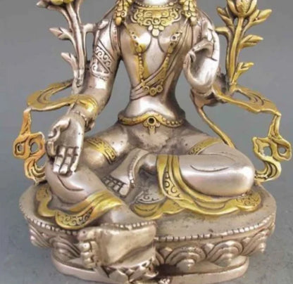 8.86 inch/Tibet Silver Copper Gilt Tibetan Buddhism Statue -- White Tara Buddha