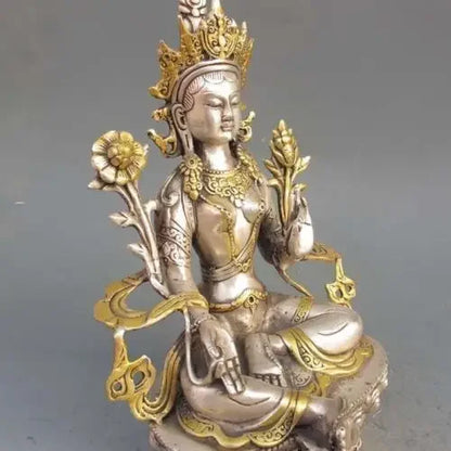 8.86 inch/Tibet Silver Copper Gilt Tibetan Buddhism Statue -- White Tara Buddha