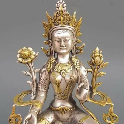 8.86 inch/Tibet Silver Copper Gilt Tibetan Buddhism Statue -- White Tara Buddha