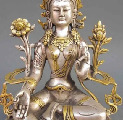 8.86 inch/Tibet Silver Copper Gilt Tibetan Buddhism Statue -- White Tara Buddha