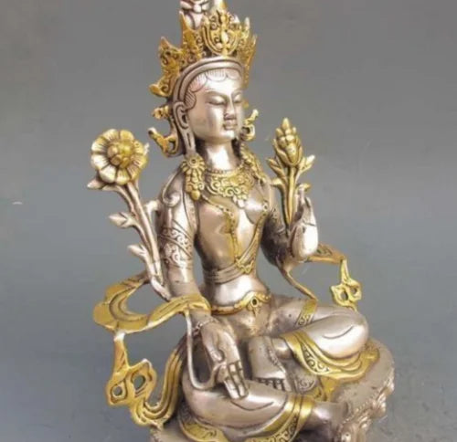 8.86 inch/Tibet Silver Copper Gilt Tibetan Buddhism Statue -- White Tara Buddha