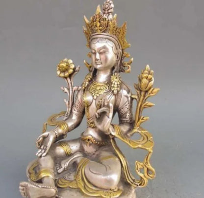 8.86 inch/Tibet Silver Copper Gilt Tibetan Buddhism Statue -- White Tara Buddha