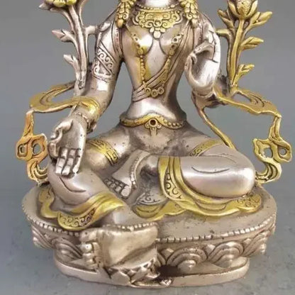 8.86 inch/Tibet Silver Copper Gilt Tibetan Buddhism Statue -- White Tara Buddha